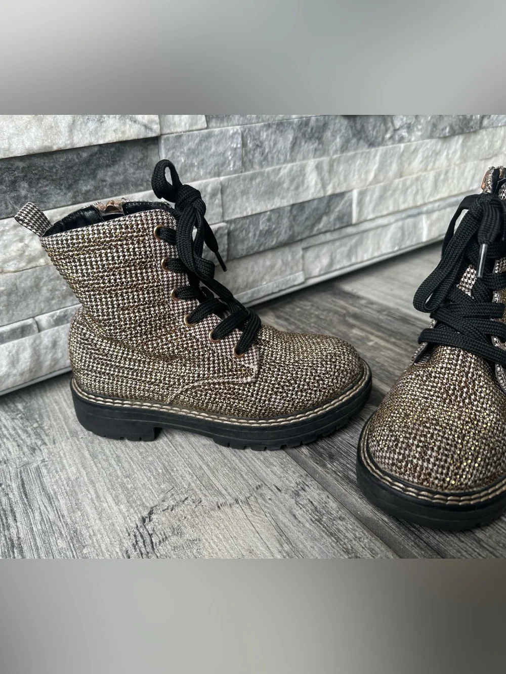 Kurt Geiger Mini Burlington Boot metallic gold combat boots Size 13